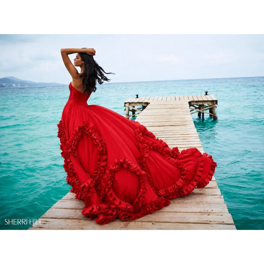 Sherri Hill Red Corset Prom Dress Ballgown Size 6